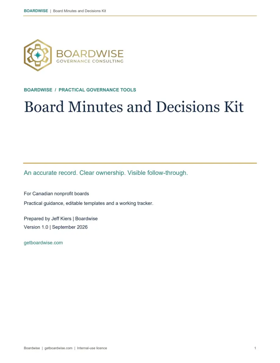 Board Minutes and Decisions Kit cover